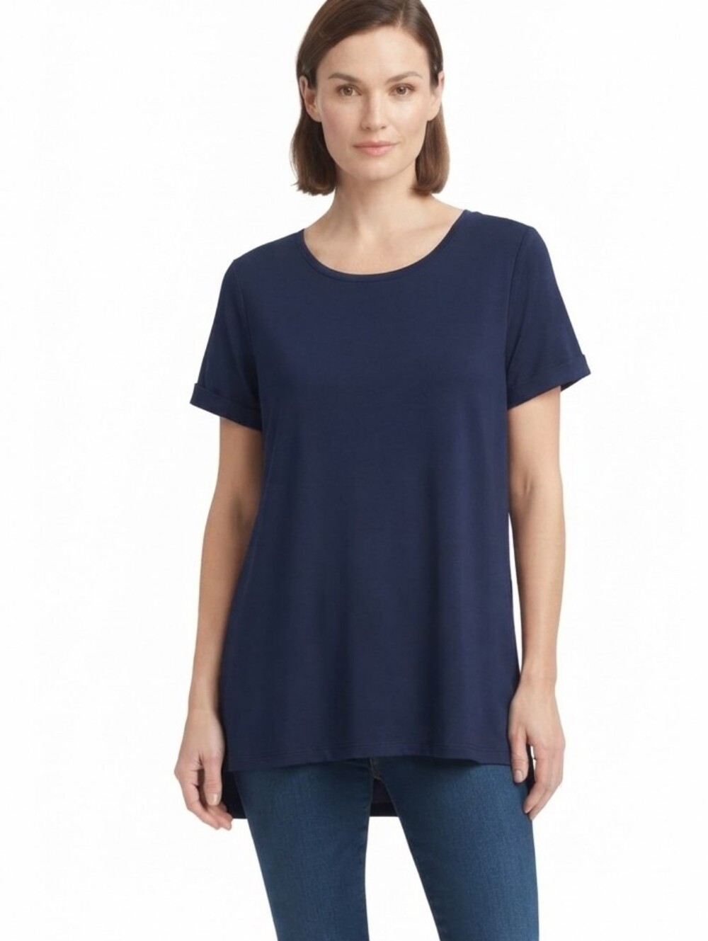 XCVI navy round neck terry mix top In Navy size L